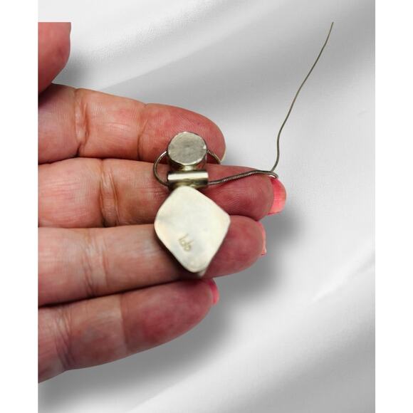 IJC Italy 925 Sterling Green Stone Pearl Pendant Necklace 28” Chain - Picture 2 of 8